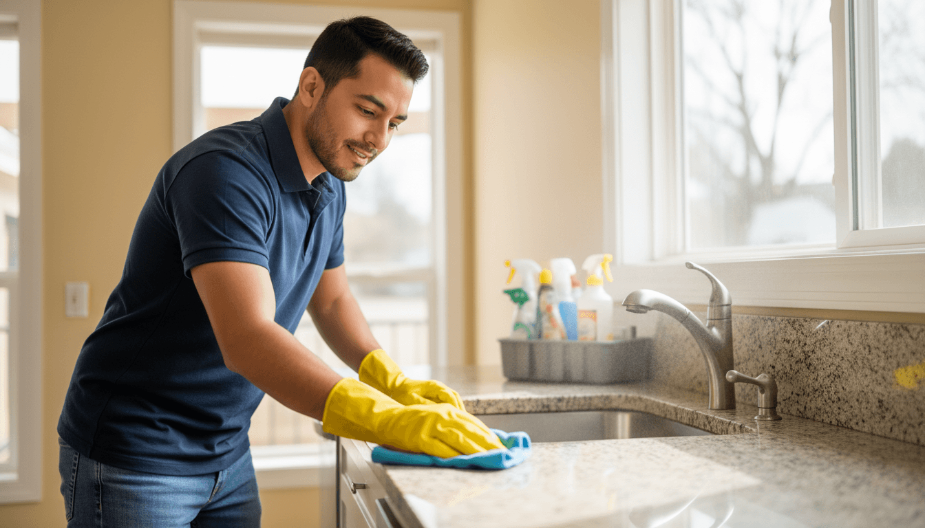 Professional cleaner working efficiently in Cincinnati home